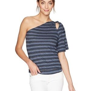 Lucky Brand Striped One Shoulder Stripe Top Blouse T-Shirt Size: L
